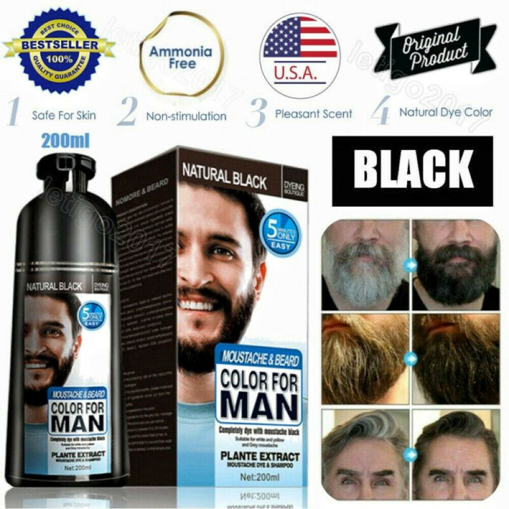 Black Beard Hair Dye Shampoo - Darkening Color 200ml