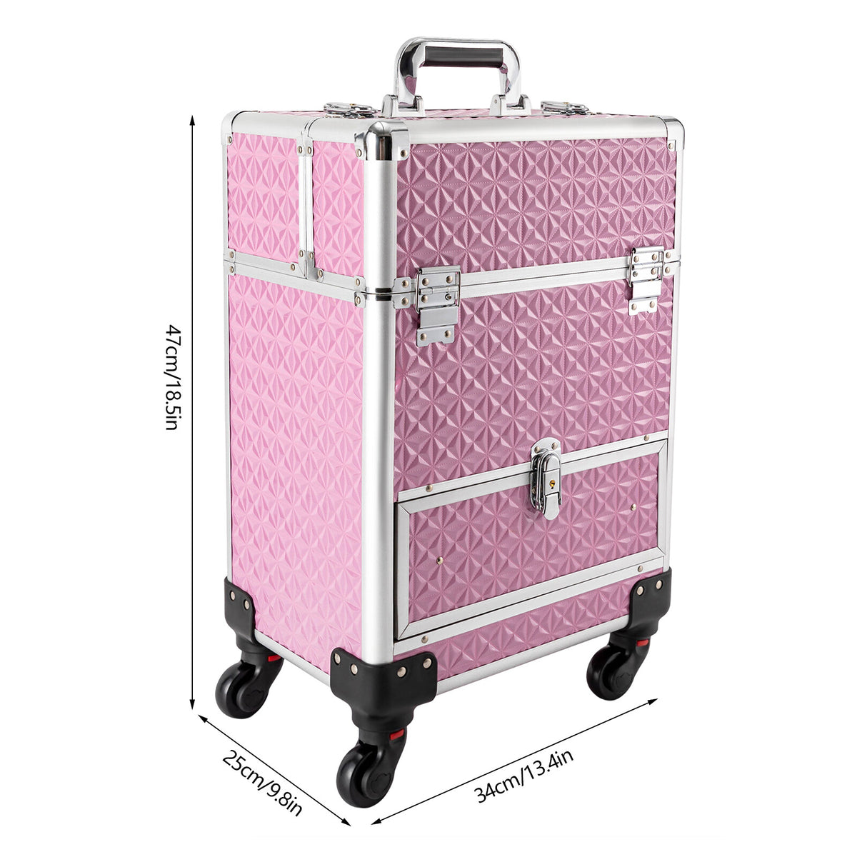 Rolling Makeup Train Case with 7 Compartments and Lockable Drawers