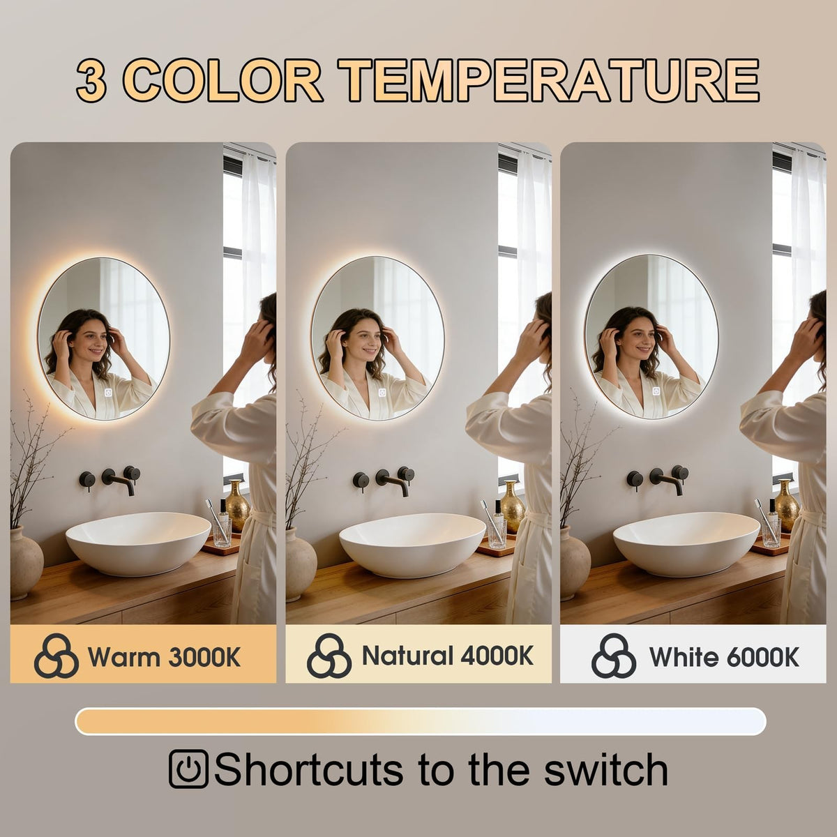 20 Inch LED Bathroom Mirror with Lights, Dimmable & Color Changing Backlit Vanity