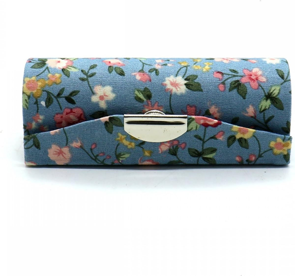 Ladies Floral Lipstick Case Holder with Mirror - Cosmetic Storage Kit, 4-Pack