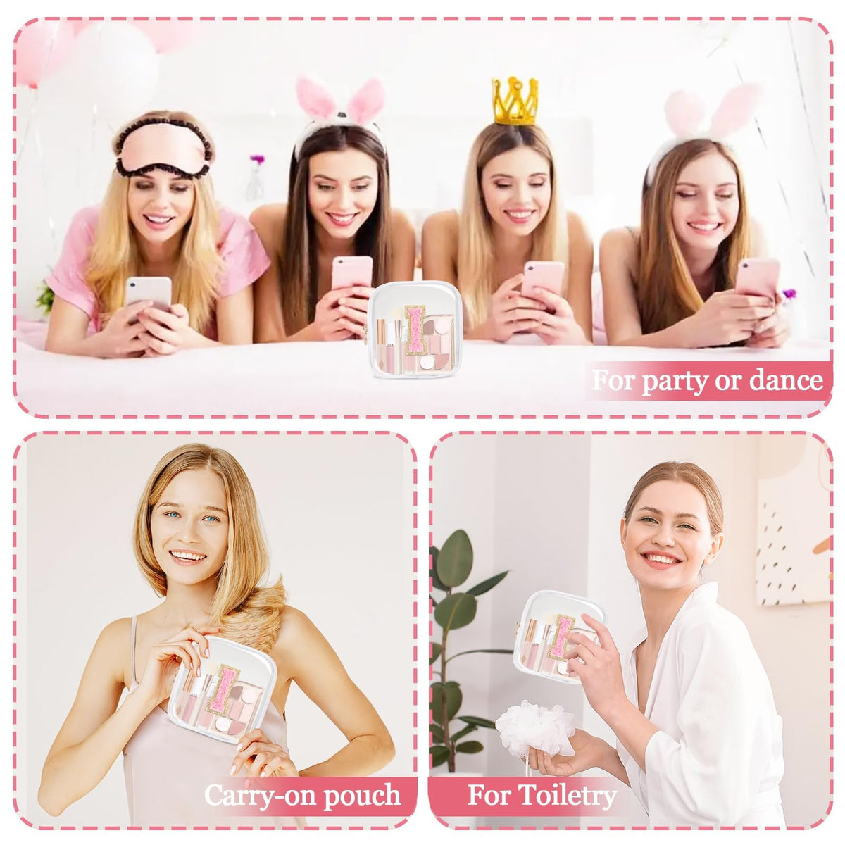 Personalized Clear Makeup Bag with Initials - Waterproof Nylon Compact Organizer