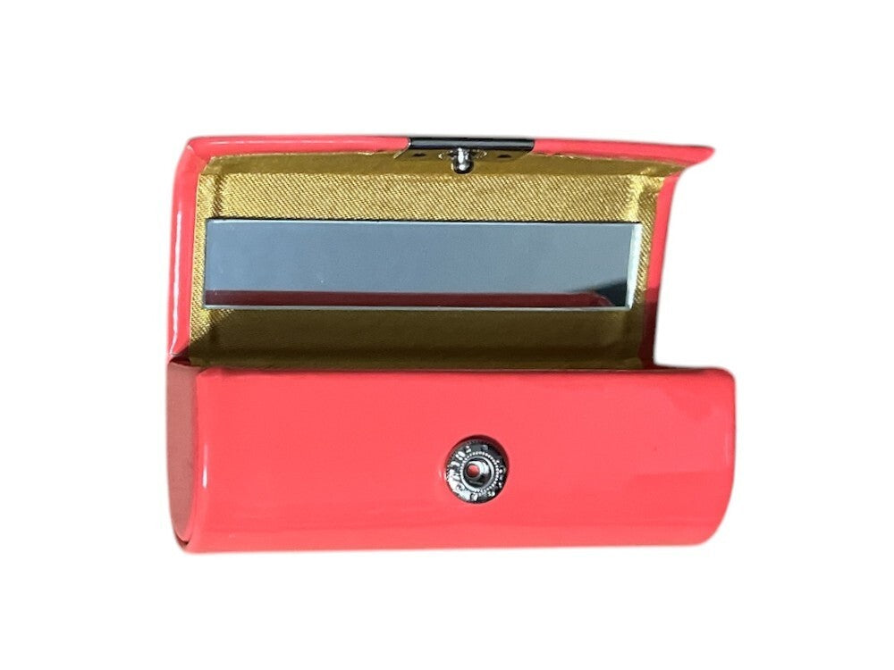 Shiny Lipstick Case with Mirror and Gold Letters - Compact Makeup Organizer