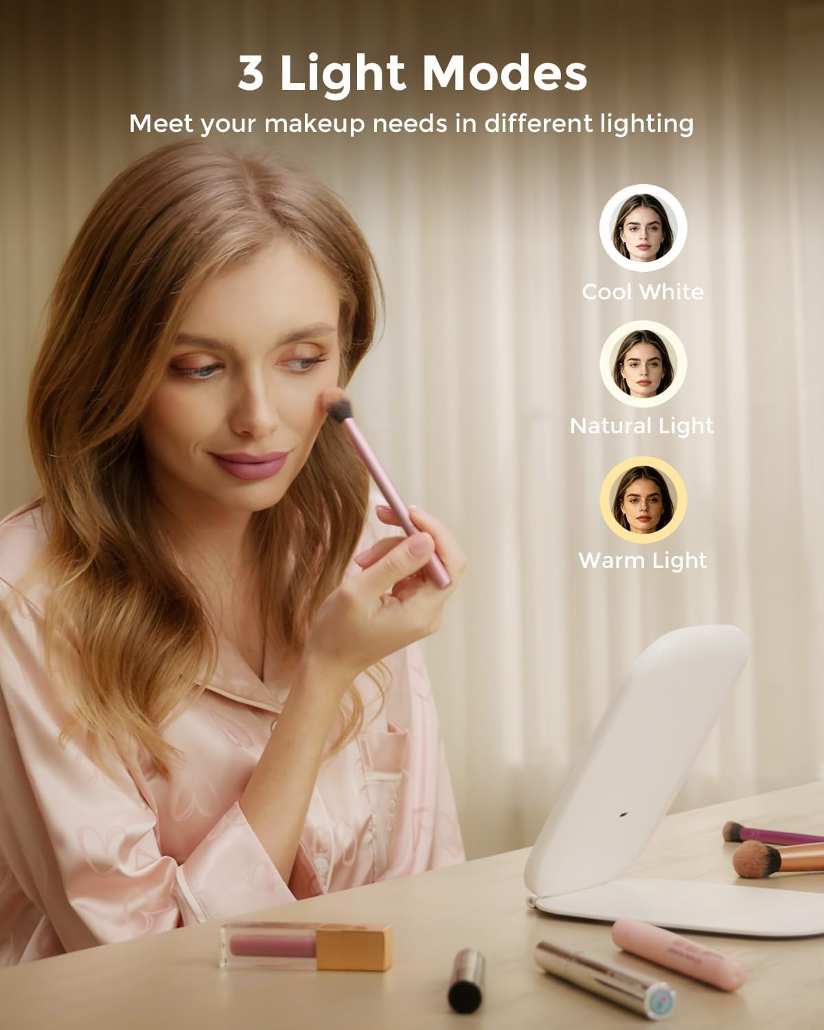 Rechargeable LED Travel Makeup Mirror 7x5 Inch with Bright Light