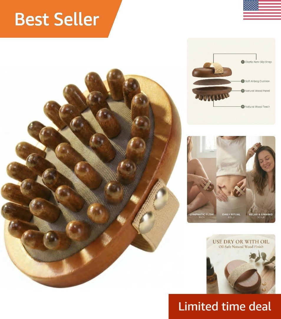 Portable Golden Sandalwood Meridian Massage Brush for Full-Body Relaxation