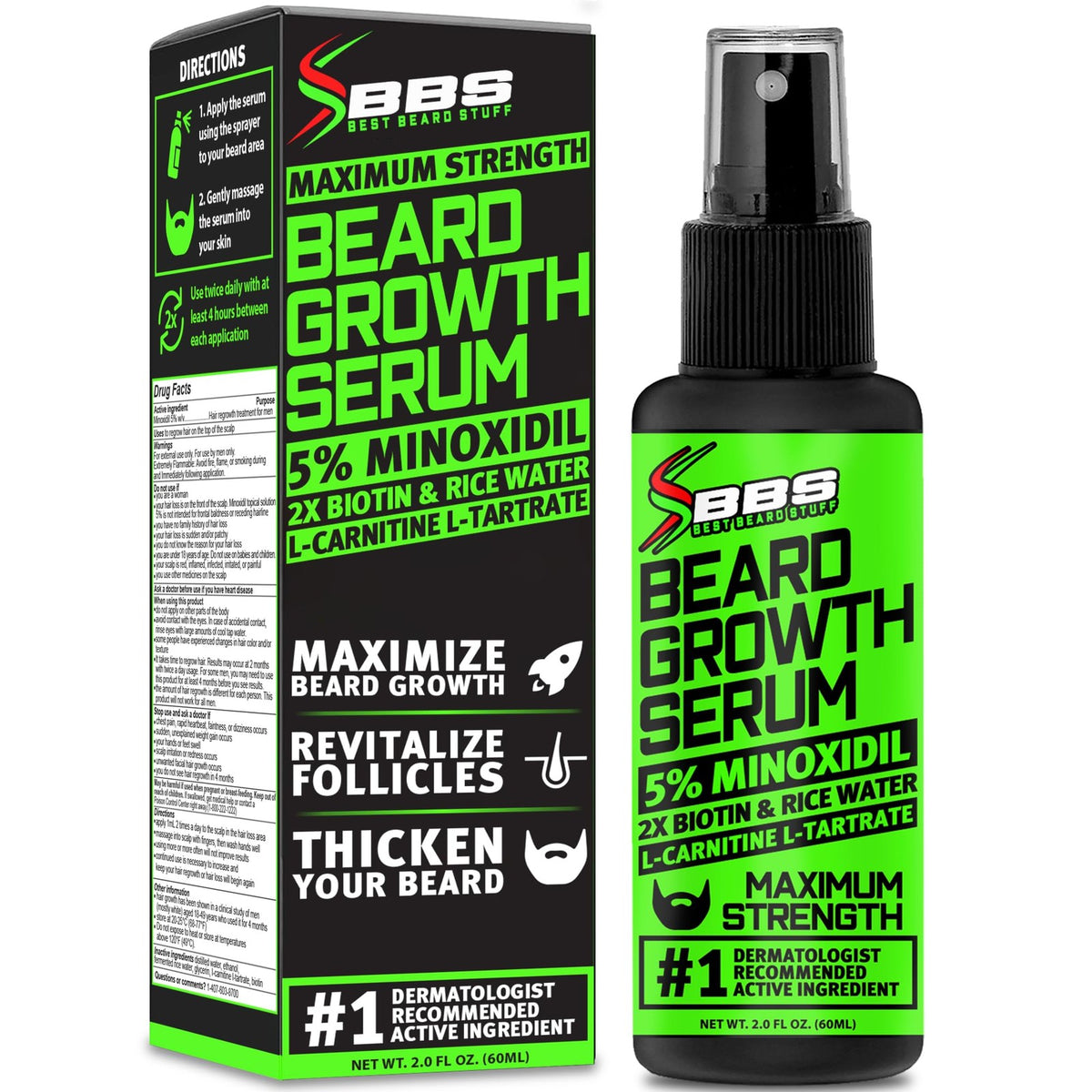 5% Minoxidil Beard Growth Serum - With Biotin & Rice Water