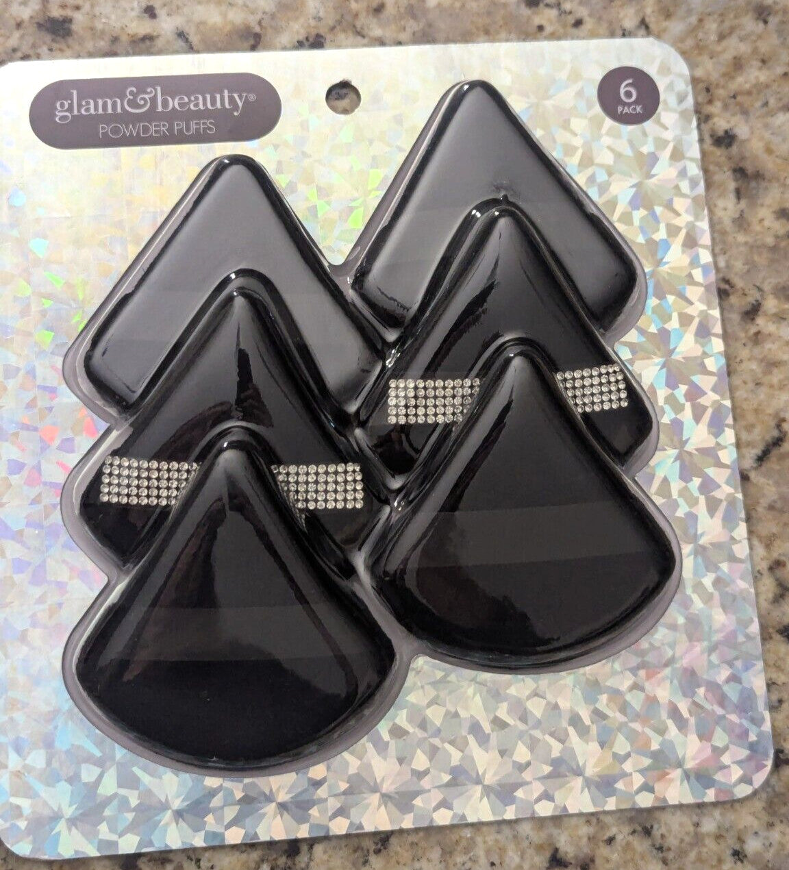 Glam & Beauty Powder Puffs 6 Pack Tear-Drop Design Black - Makeup Tools