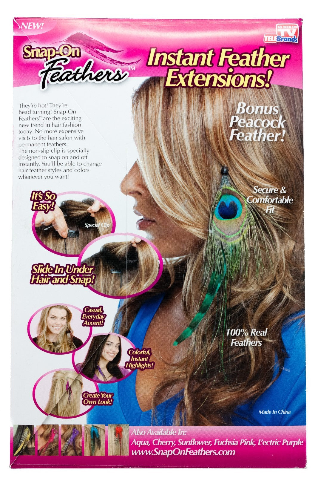 Hair Extensions Style As Seen On 5 Pack Snap Feathers Peacock Clip