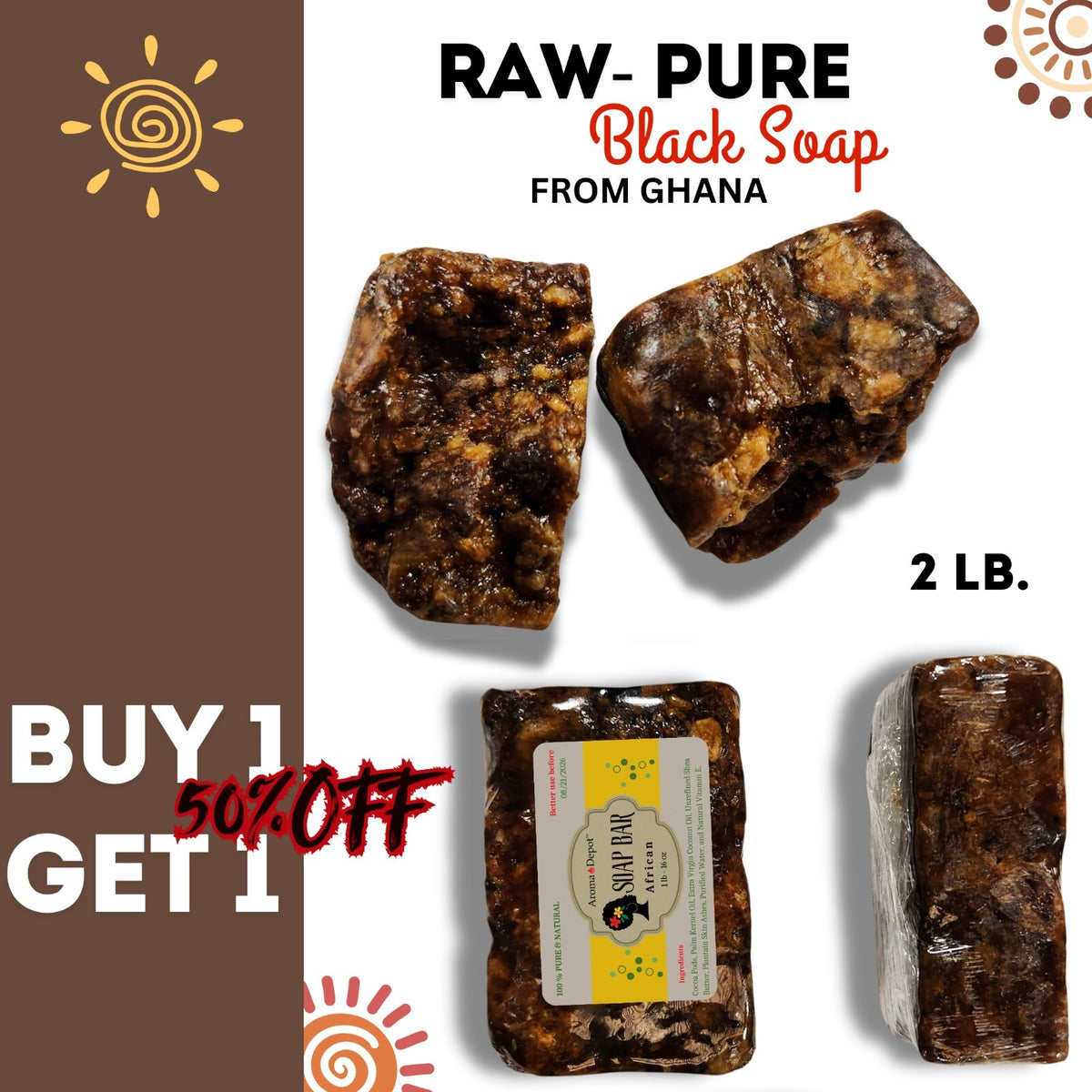 African Black Soap 2 lbs. Pure Organic Unrefined Face & Body Wash