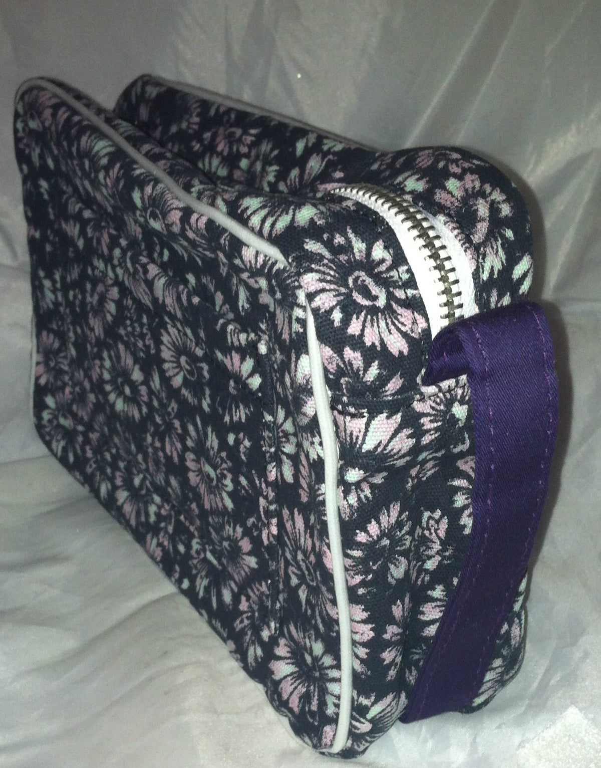 SunO Floral Cotton Canvas Makeup Bag - Black, Blue & Pink