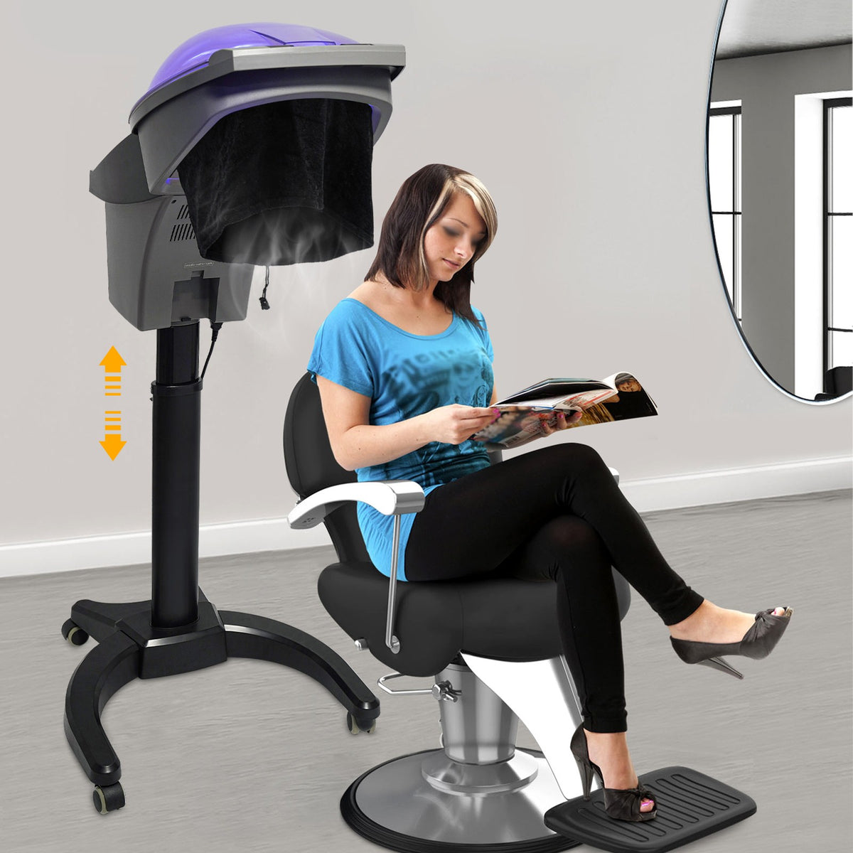Hair Steamer Stand with 7-Color LED Light for Salon & Spa, Oil & Hair Dye Modes