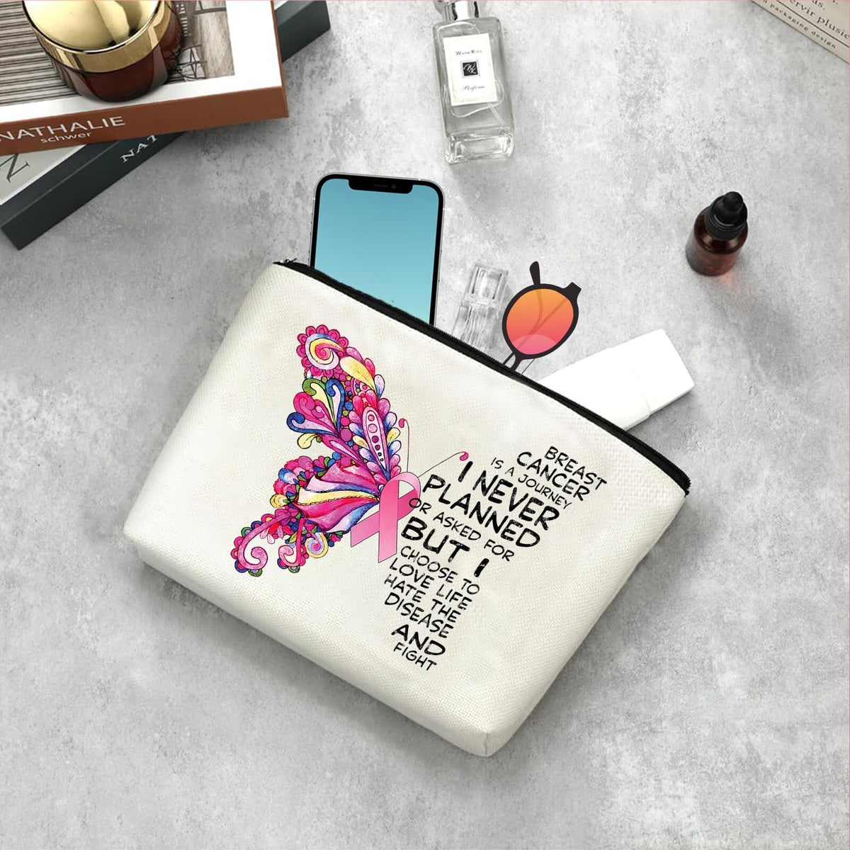 Inspirational Breast Cancer Awareness Makeup Bag for Women - Gift & Survivor Accessory