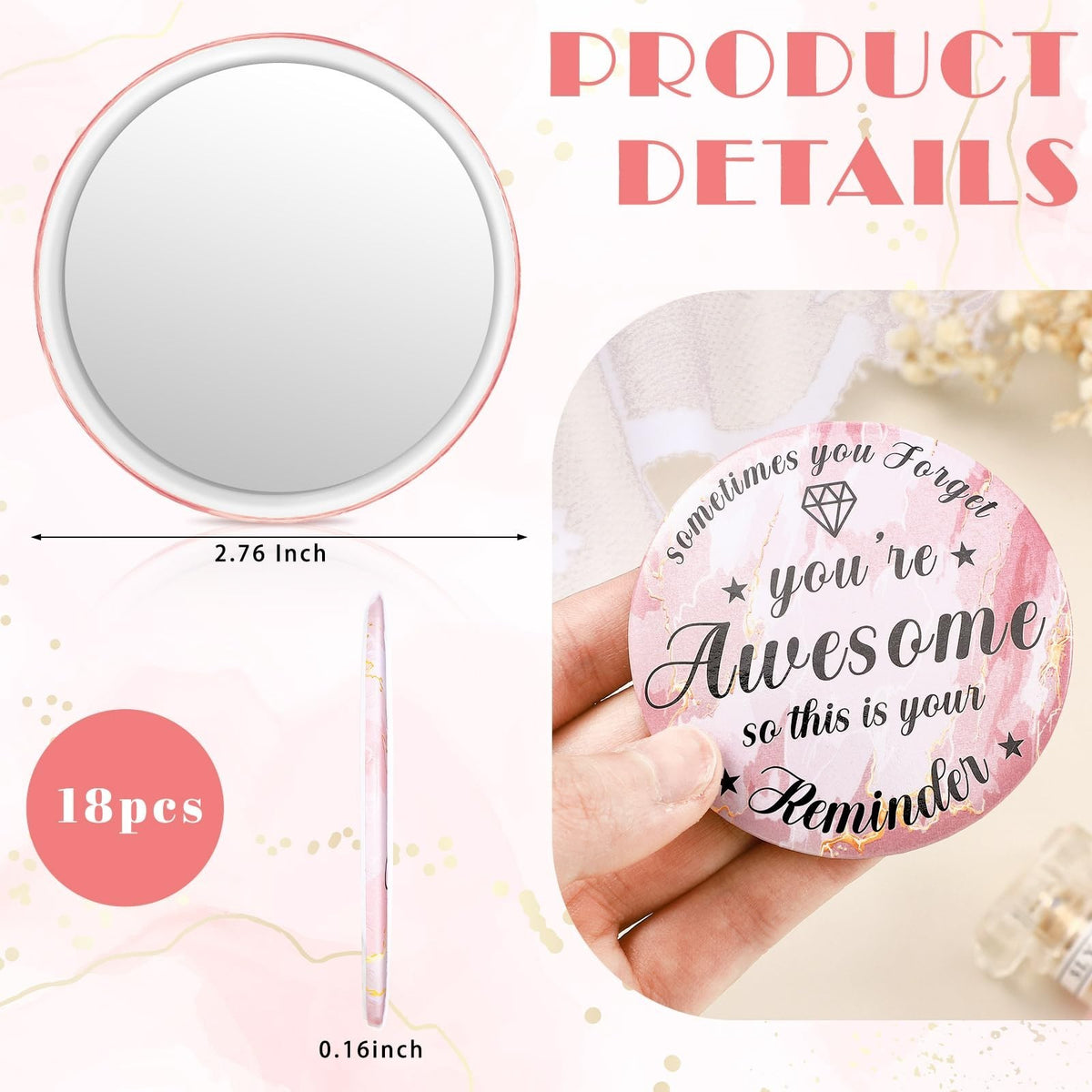 18 Pack Compact Mirrors for Women Pink Travel & Gifting