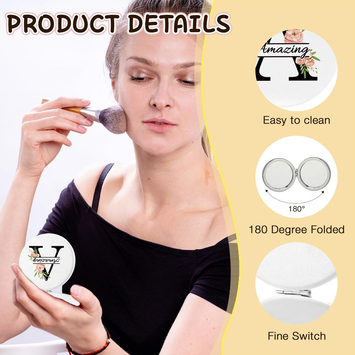 Personalized Initial Compact Mirror for Women - Graduation Gift, Makeup Accessory