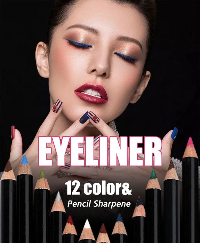 12-Color Waterproof Eyeliner Set - Long-Lasting, Smudge-Proof Makeup