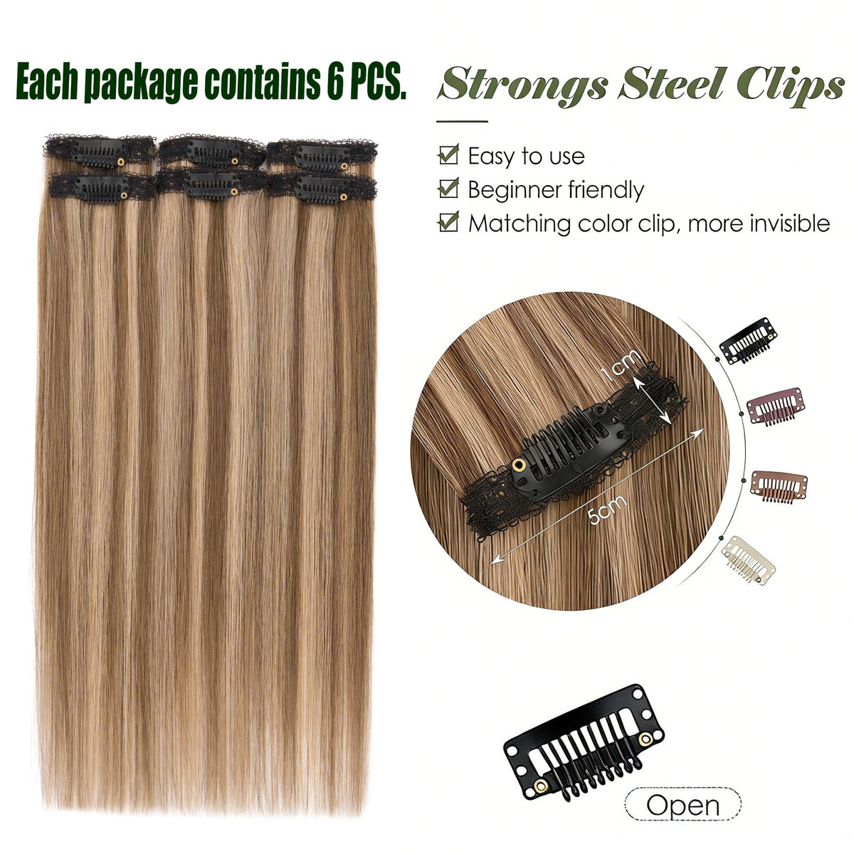 6PCS Clip-In Short Hair Extensions 100% Human Hair, Multiple Colors & Lengths