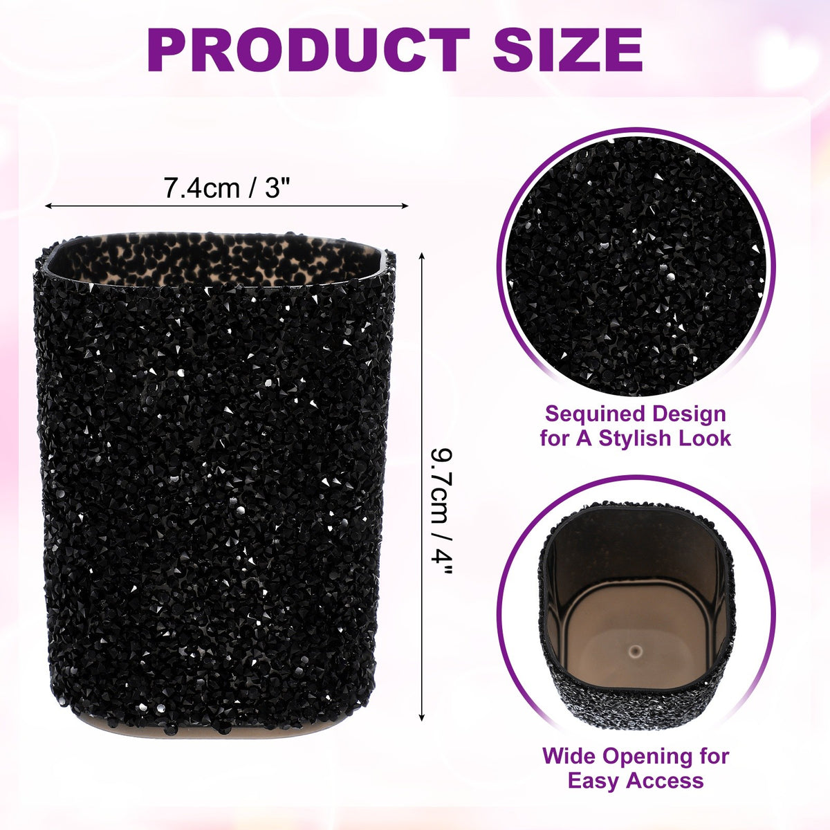 Black Crystal Makeup Brush Holder & Pen Organizer - Stylish Storage Box