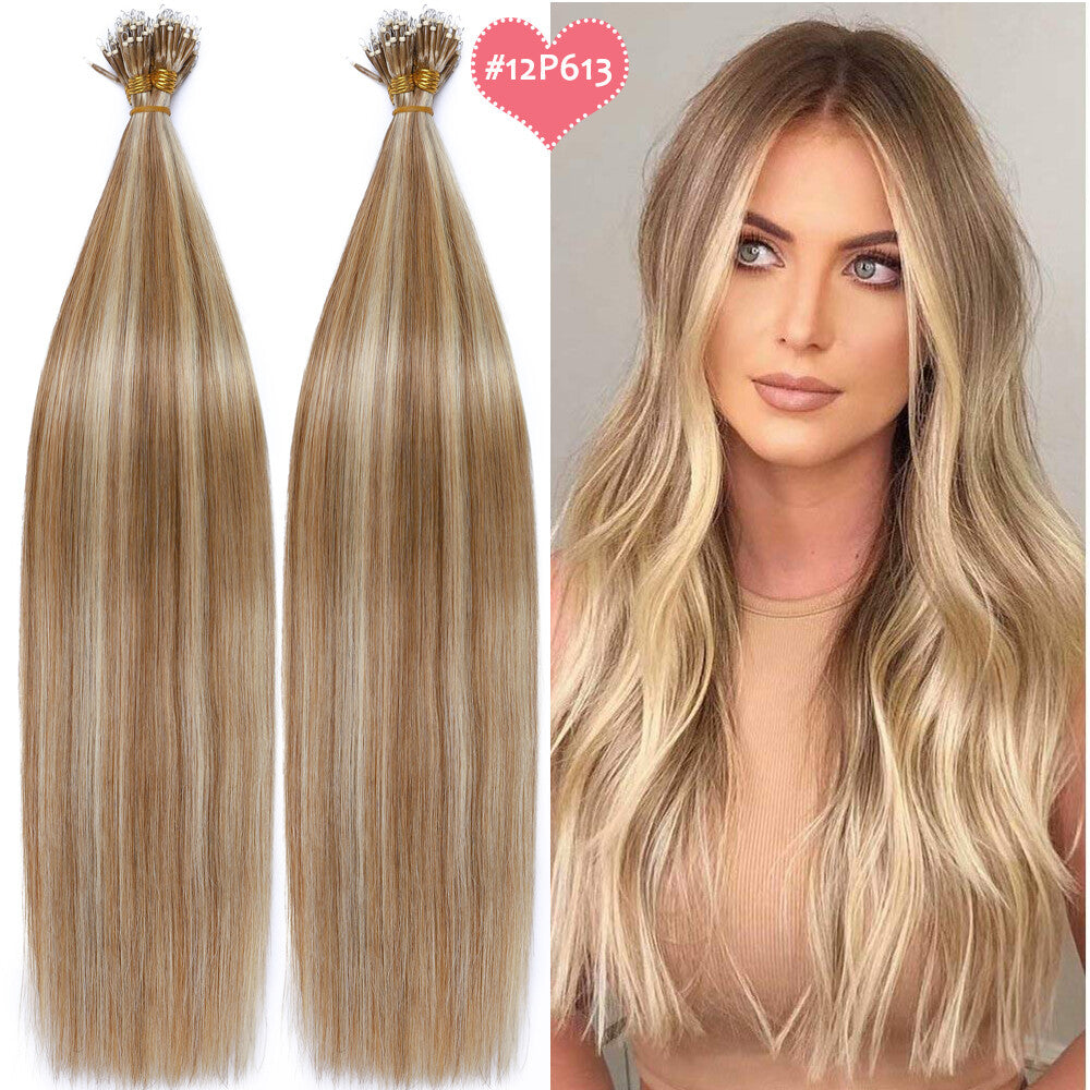 Beads Hair Extensions Nano Bean Remy Micro Loop Link I Tip - Multiple Colors & Lengths