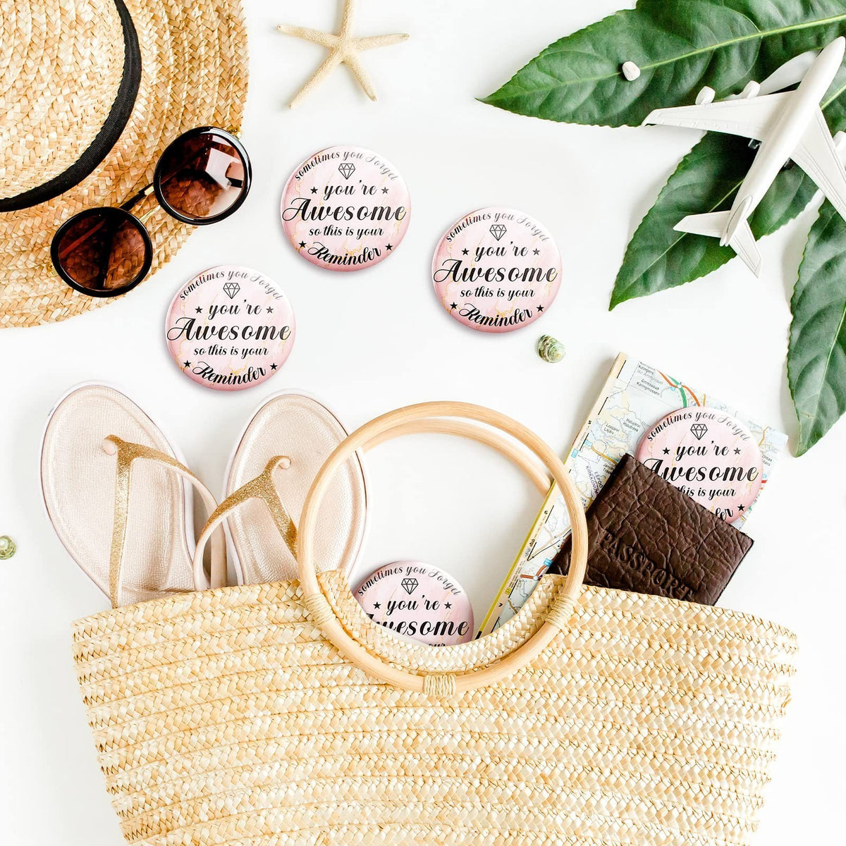 36 Pack Inspirational Rose Gold Compact Mirrors - Small Portable Makeup Gift Set