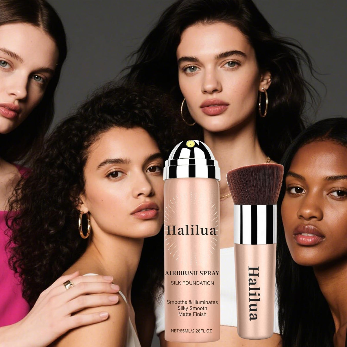 Airbrush Foundation Spray with Brush - Full Coverage Matte Makeup