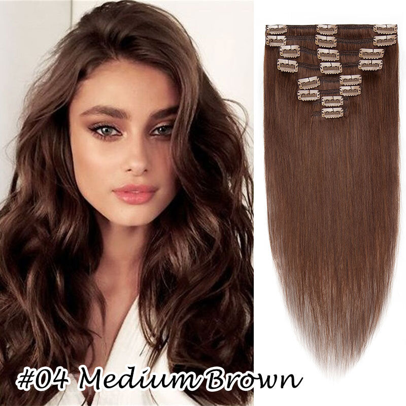 Clip-In Human Hair Extensions Full Head - Virgin Remy, Multiple Colors & Lengths