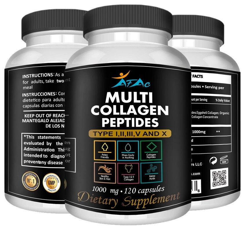 Collagen Peptides Pills - Anti-Aging Supplement for Skin Hair Joints 120 Capsules