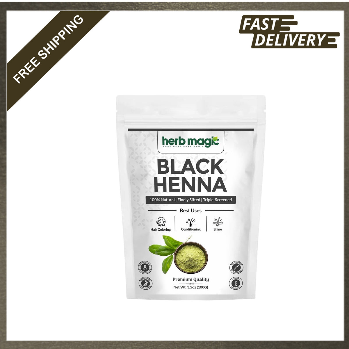 Black Henna Hair Dye for Grey Coverage Natural Plant-Based 3.5 oz