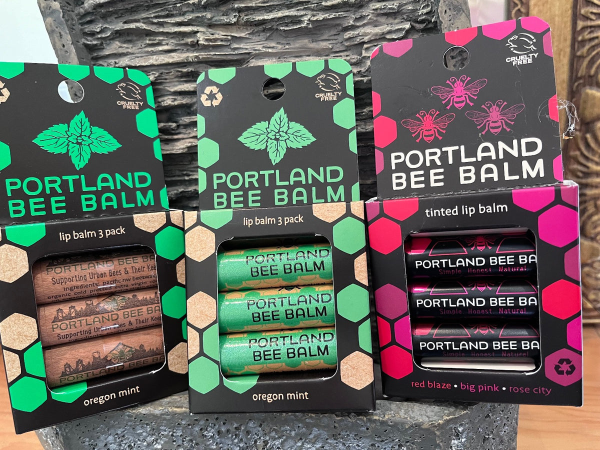 Set of 9 Portland Bee Balm Tinted & Mint Lip Balms - Red Pink Rose