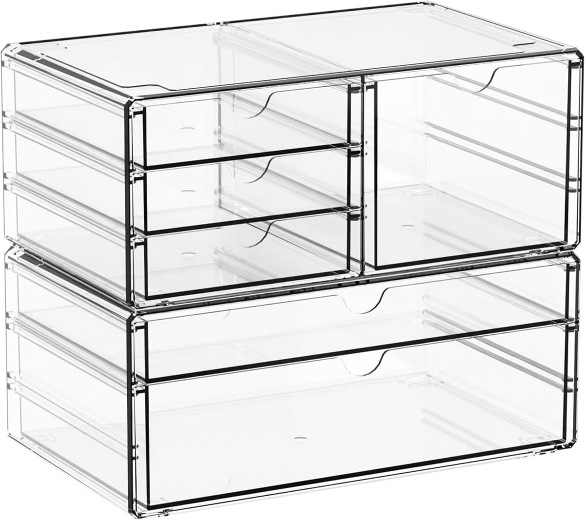 Stackable Acrylic Drawer Organizer Set - 6 Drawers for Vanity, Bathroom & Office