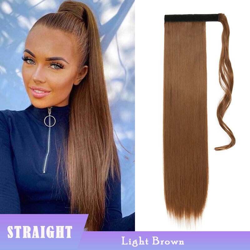 Thick Clip-In Ponytail Hair Extension - Fake Human Hair, Wavy & Straight