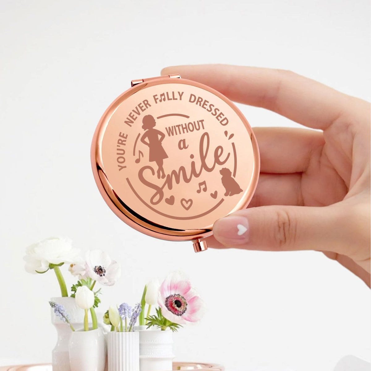 Pocket Mirror with Musical Design - Durable Stainless Steel Compact Mirror - Without Smile