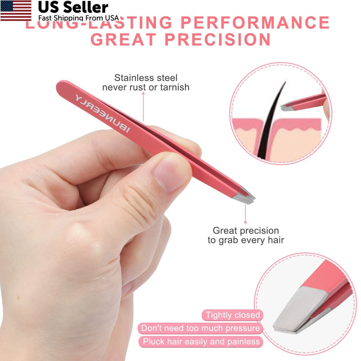 Stainless Steel Eyebrow Tweezers Set with Multi-Color Handles - 4 Pieces