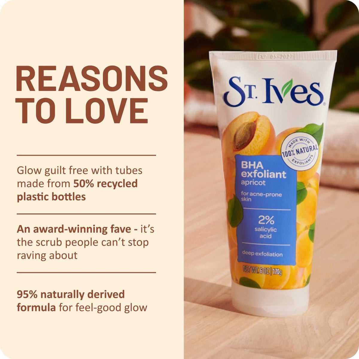 St. Ives Facial Scrub BHA Exfoliant Apricot Oil Free Salicylic Acid