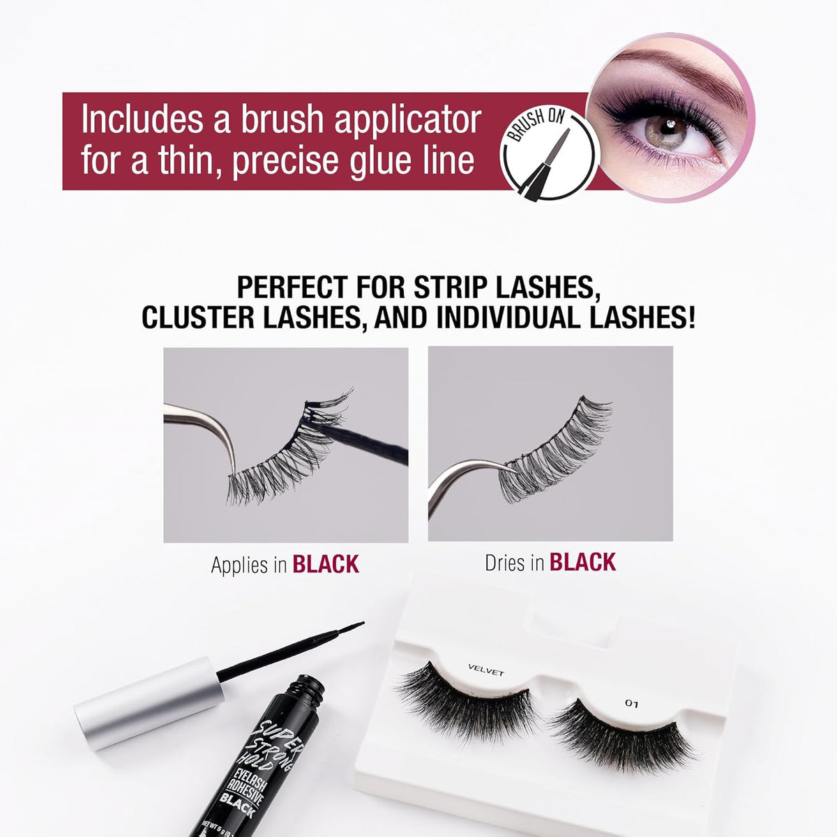 Super Strong Hold Eyelash Adhesive Black Latex-Free Waterproof 48H