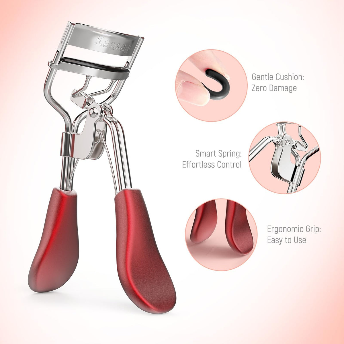 Professional Stainless Steel Eyelash Curler with Ergonomic Handle & 6 Replacement Pads