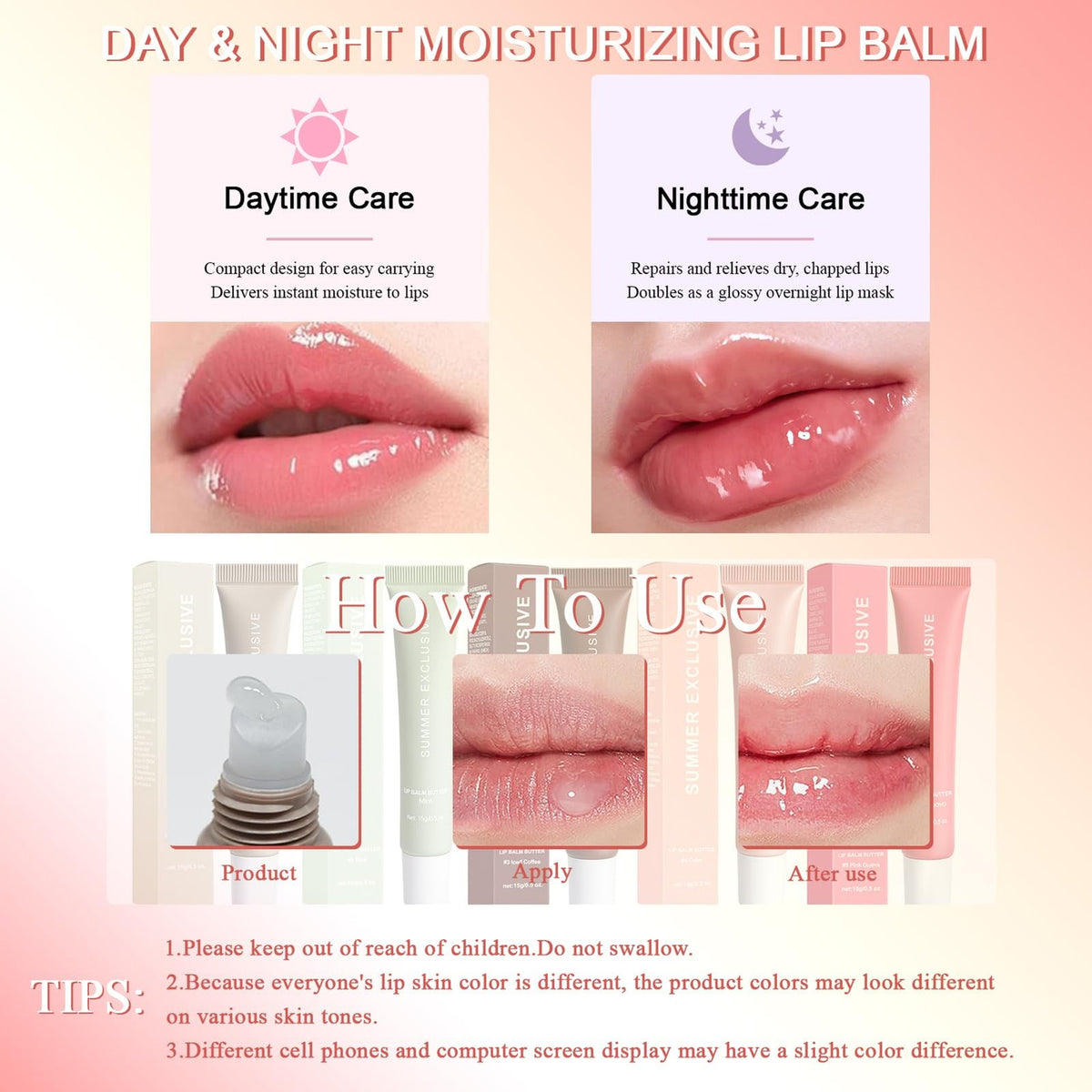 Hydrating Summer Tinted Lip Balm Set with Shea & Olive Oil - Natural Moisturizer