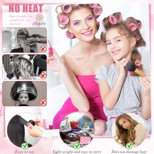 Self Grip Hair Rollers Set with Clips - 4 Sizes Pink, 50 Pieces