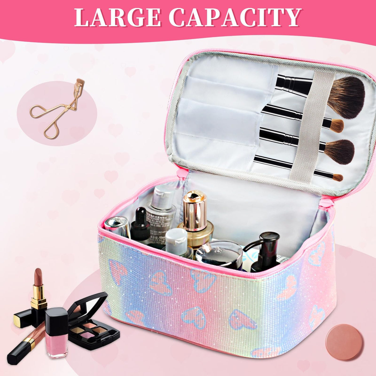 Travel Toiletry & Makeup Bag with Handle and Divider - Waterproof Cosmetic Organizer for Women