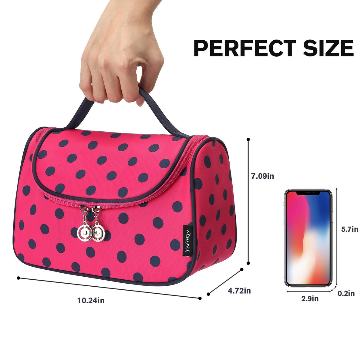 Travel Cosmetic Bag - Hanging Polka Dots Makeup Organizer for Women