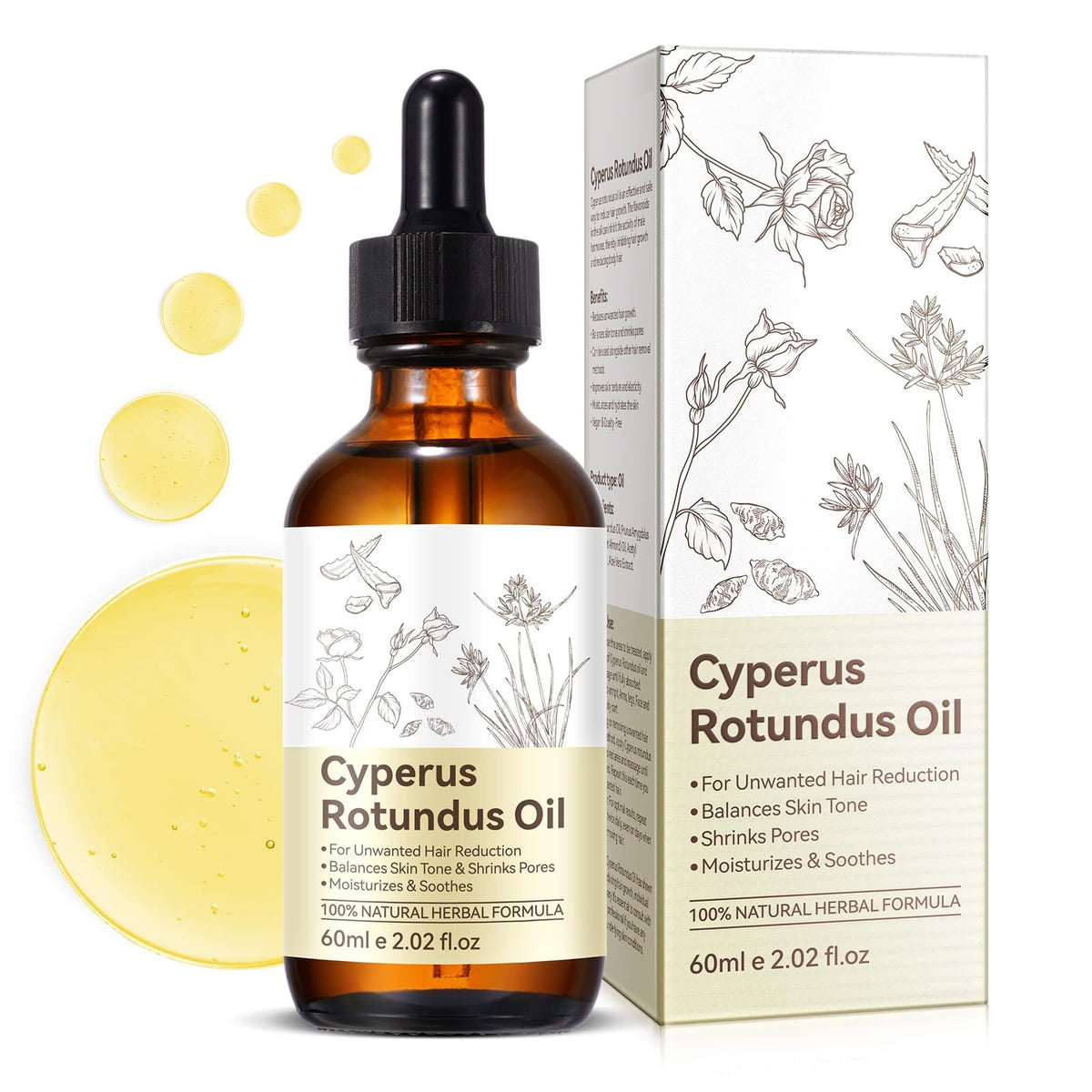 Cyperus Rotundus Oil for Skin & Hair Removal 2 Fl Oz - Natural Moisturizer & Pore Refiner