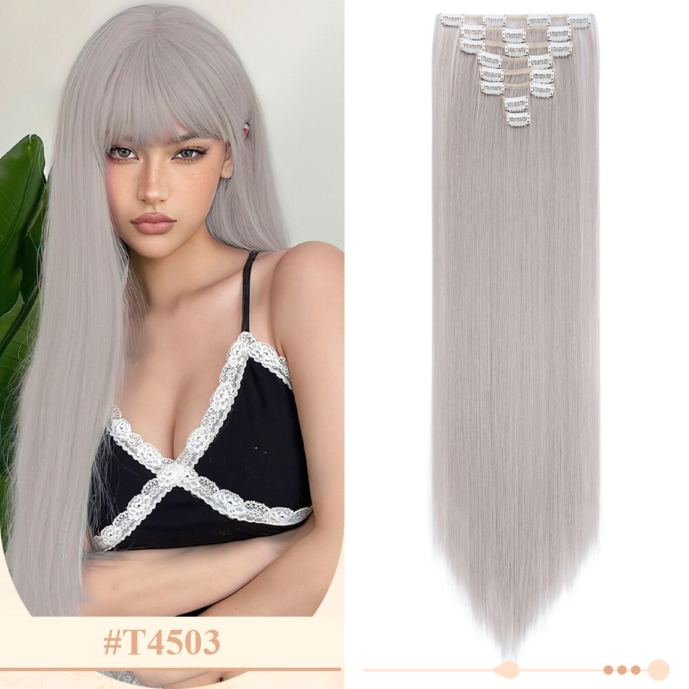 Clip-In Hair Extensions Full Head Ombre Highlight Synthetic Thick Hair 8-24 Inches