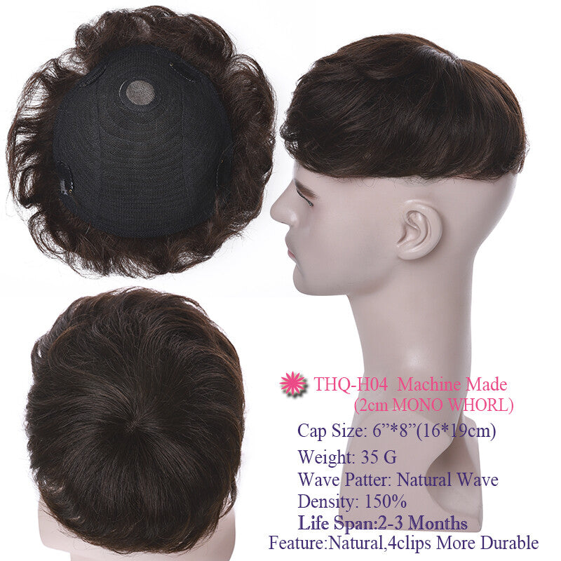 Men's Thin Skin Hair Replacement Toupee Human Hair System with Full PU Base