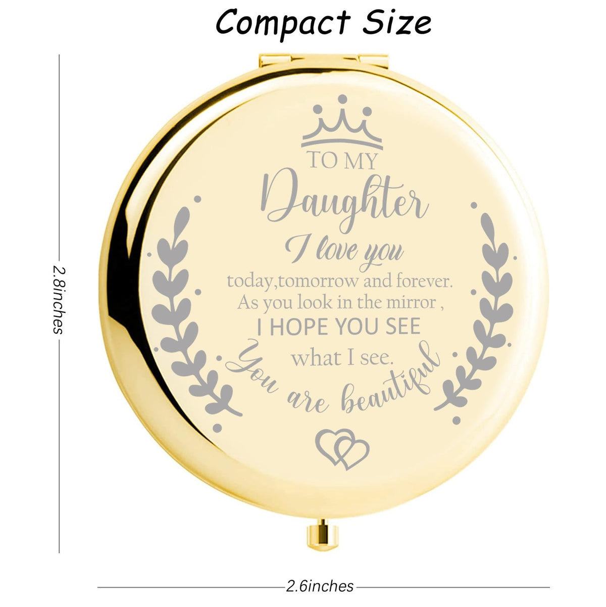 Engraved Compact Makeup Mirror for Daughter - Personalized Gift, Rose Gold, 2X Magnification