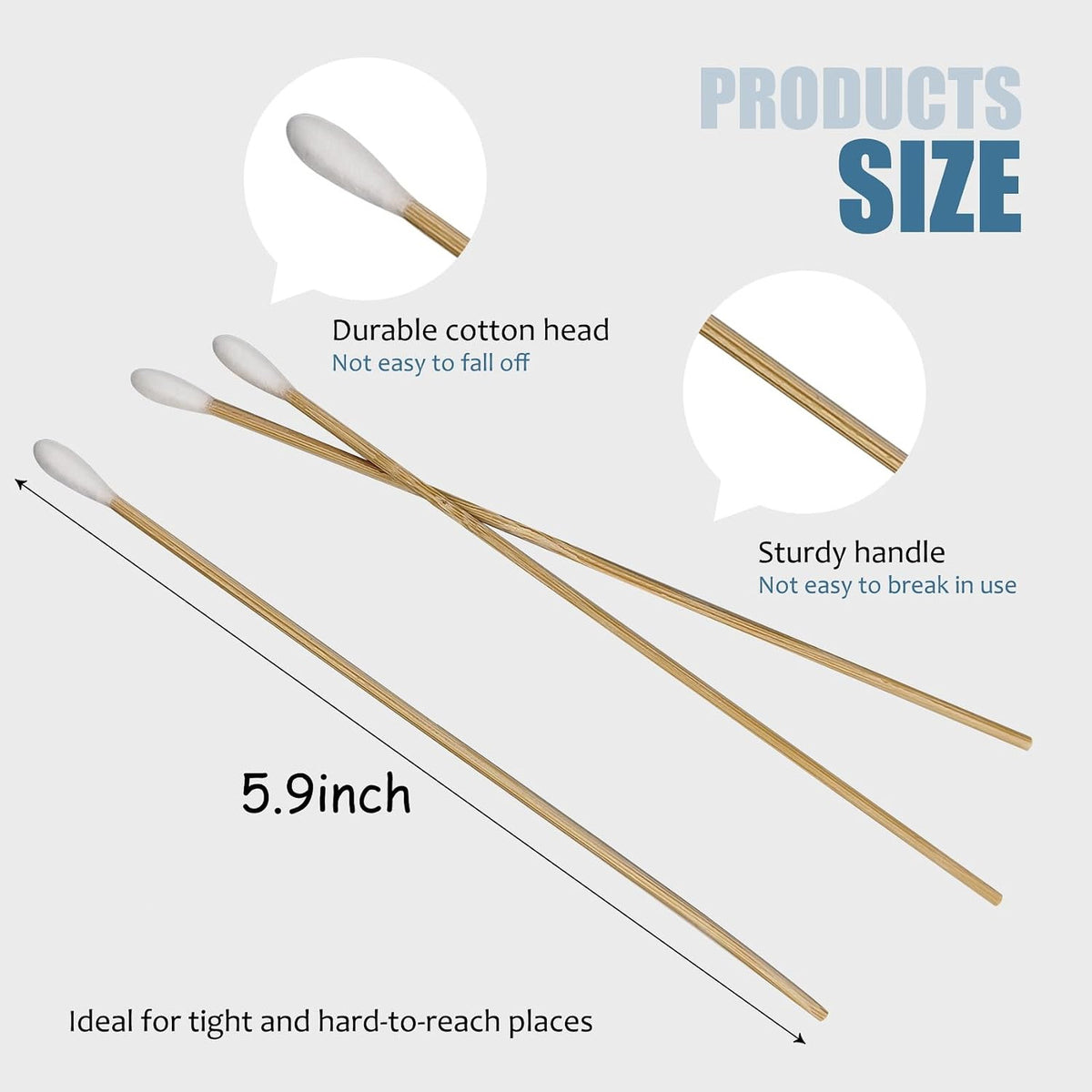 Eco-Friendly Bamboo Cotton Swabs - 6 Inch Long Wooden Handles, 200 Pack