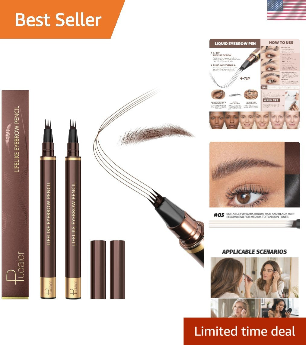 Waterproof Microblading Eyebrow Pen Set - 4 Tip Natural Brow Pencil - 2 Pack