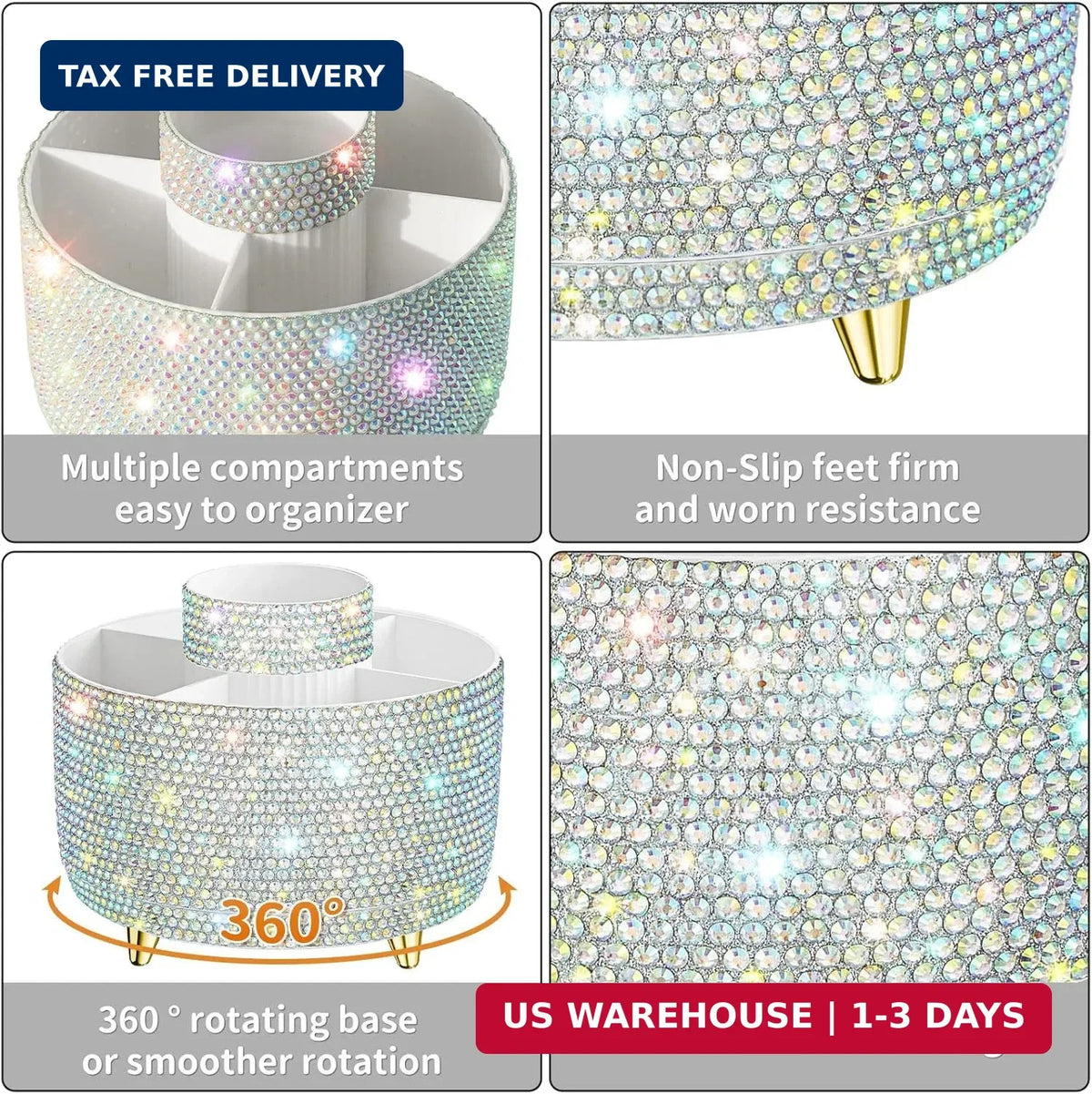 Bling 360° Rotate Makeup Brush Holder Organizer, Vanity Storage