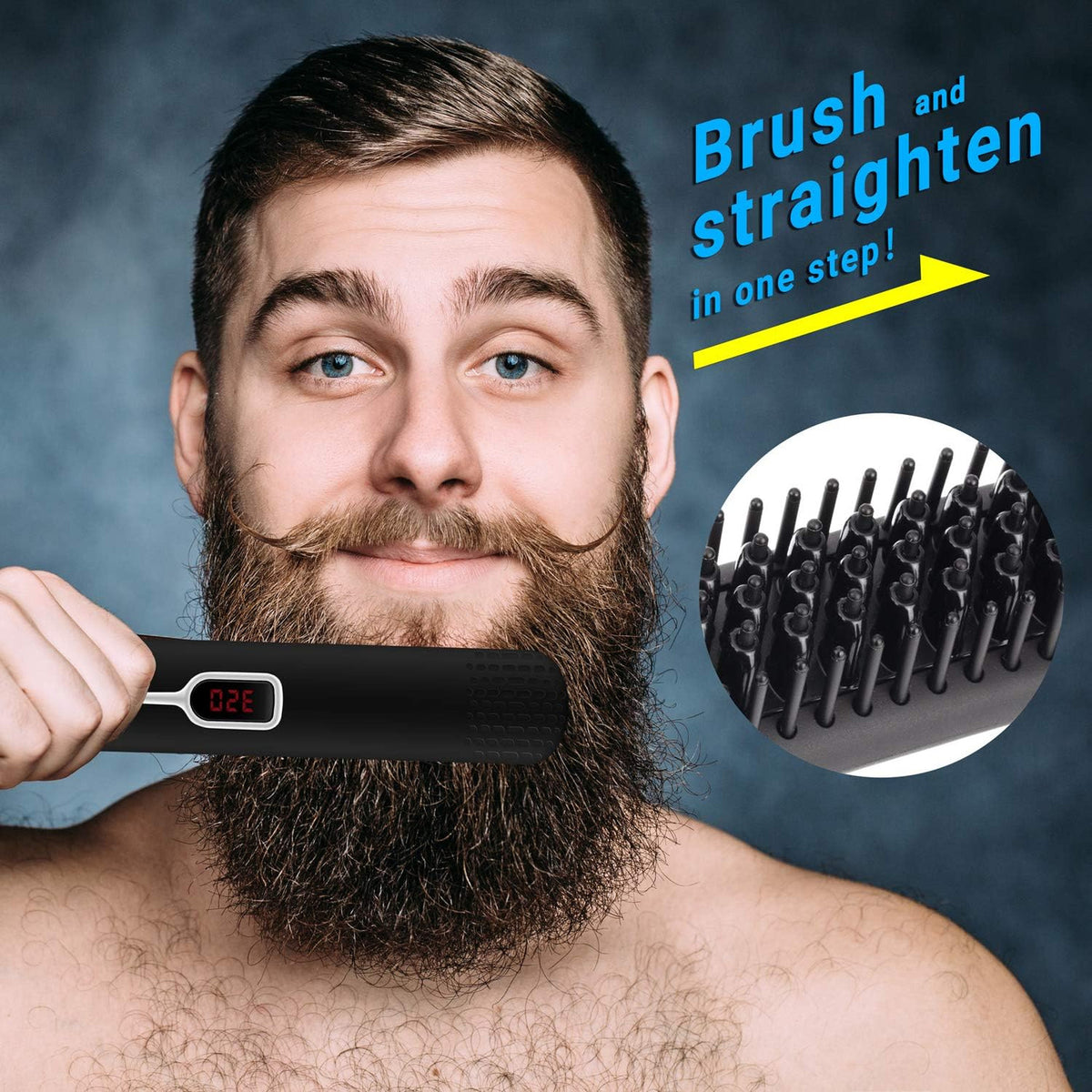 Electric Beard Straightener Comb for Men - Portable Heated Styling Brush with LCD