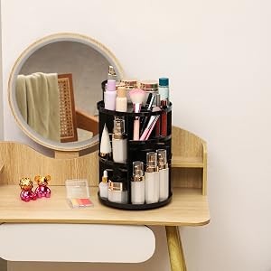 Rotating Makeup Organizer with Adjustable Layers - Vanity Storage, 360 Spin