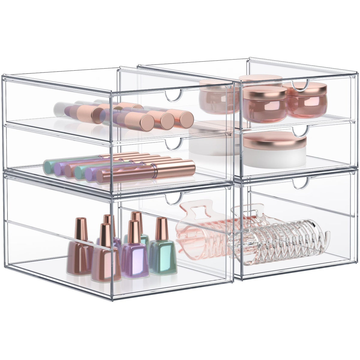 2-Pack Transparent Cosmetic Storage Bins for Makeup Jewelry & Skincare