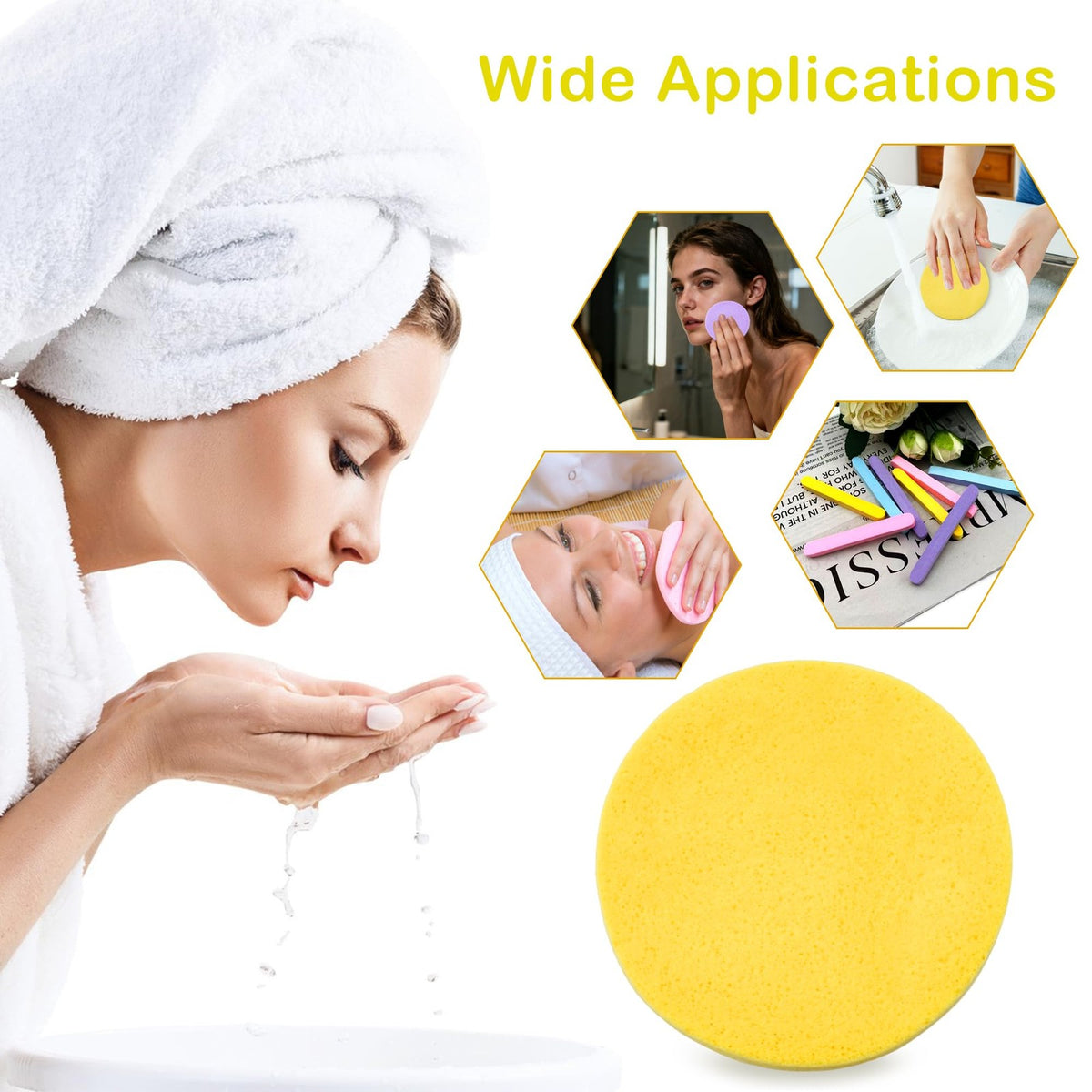 48-Pack Compressed Facial Sponges for Cleansing and Makeup Application - Multi-Color