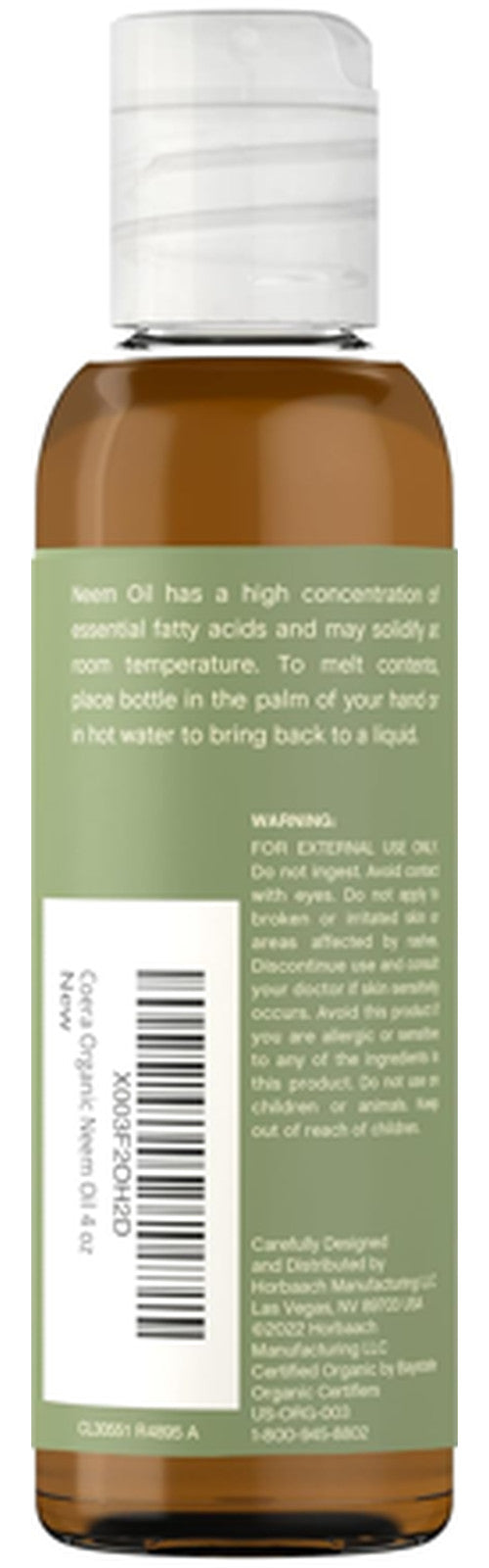 Organic Neem Oil for Skin Hair Nails 4 fl oz - Pure Natural Moisturizer